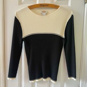 Talbots Crewneck Color Block Ribbed Long Sleeve Top